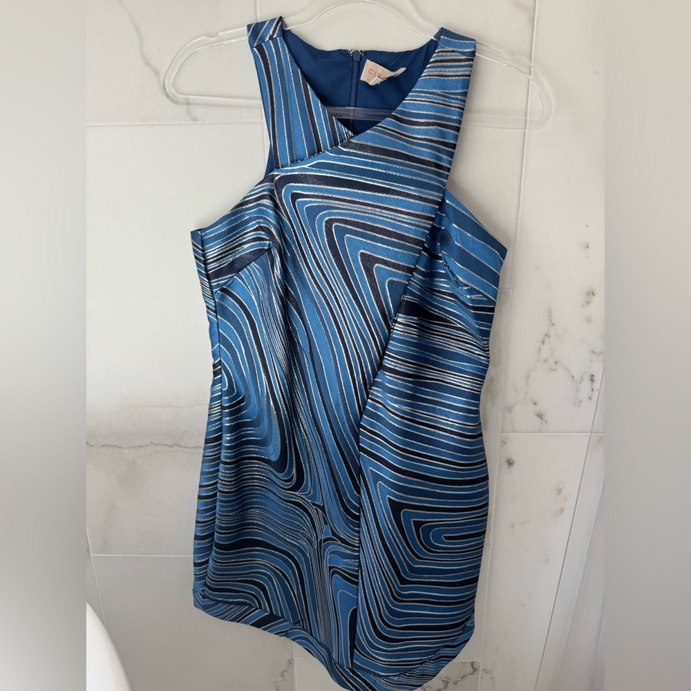 Chic Asymmetrical Blue Swirl Dress